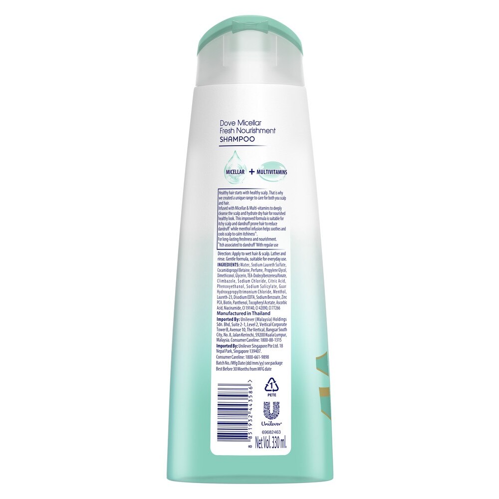 Dove Fresh Nourishment Micellar Shampoo 340ml (For Itchy Scalp and Dandruff Prone Hair)