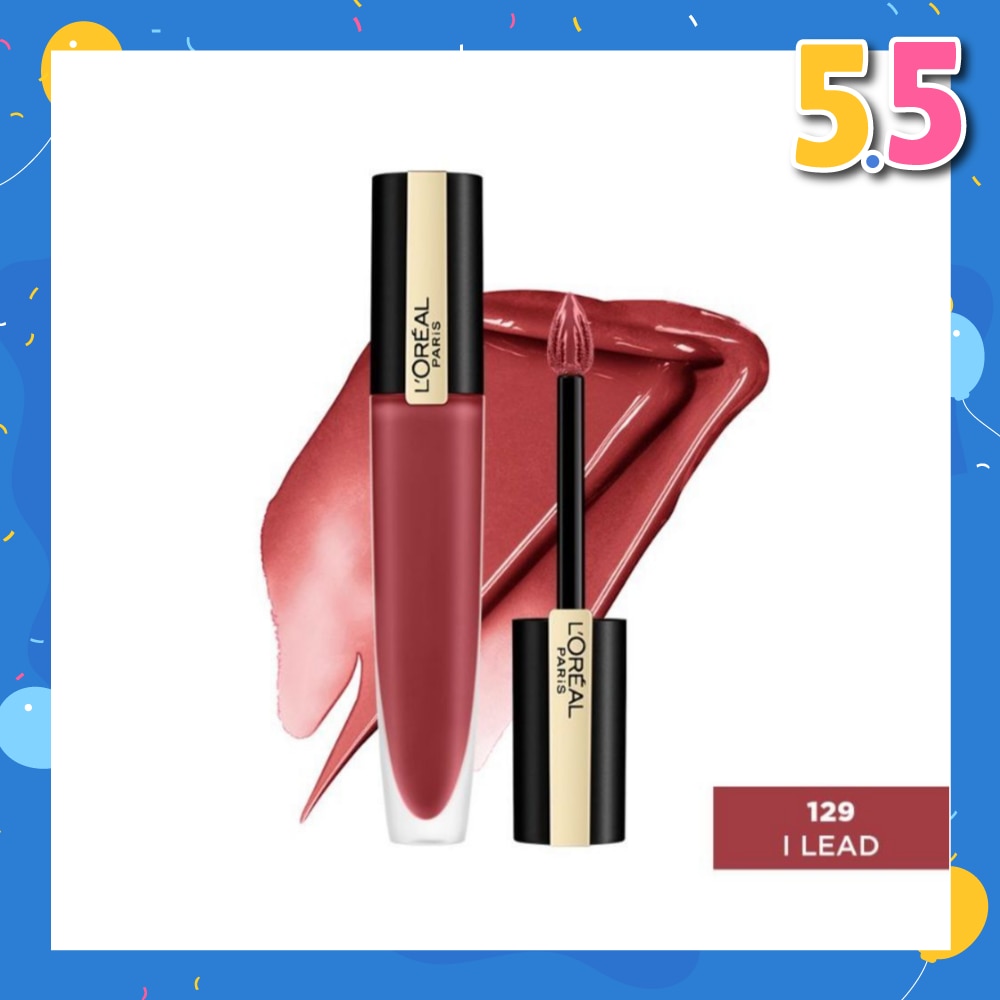 L'OREAL PARIS MAKEUP Rouge Signature Matte Lip Colour Liquid Lipstick 129 I Lead 7ml