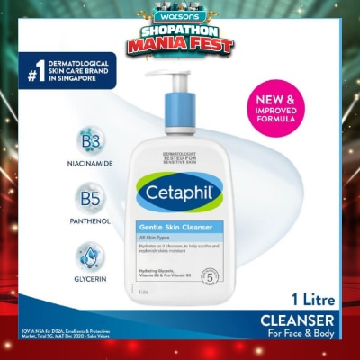 CETAPHIL - Gentle Skin Cleanser Hydrating Face & Body Wash (For All Skin Types, Sensitive Skin) 1L