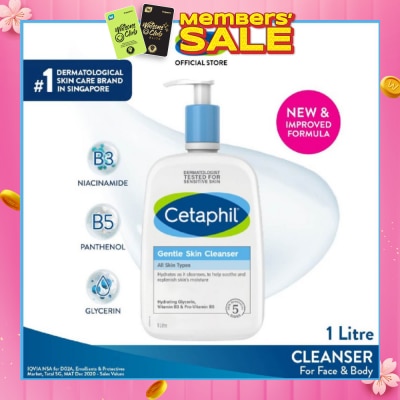 CETAPHIL Gentle Skin Cleanser Hydrating Face & Body Wash (For All Skin Types, Sensitive Skin) 1L