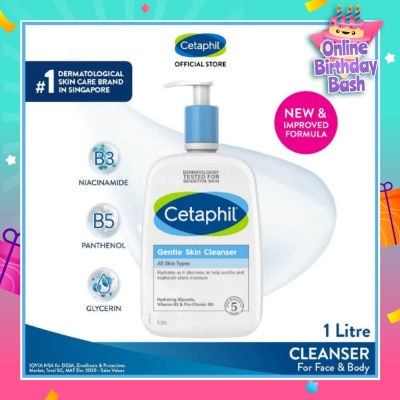 CETAPHIL Gentle Skin Cleanser Hydrating Face & Body Wash (For All Skin Types, Sensitive Skin) 1L