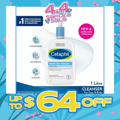 CETAPHIL - Gentle Skin Cleanser Hydrating Face & Body Wash (For All Skin Types, Sensitive Skin) 1L