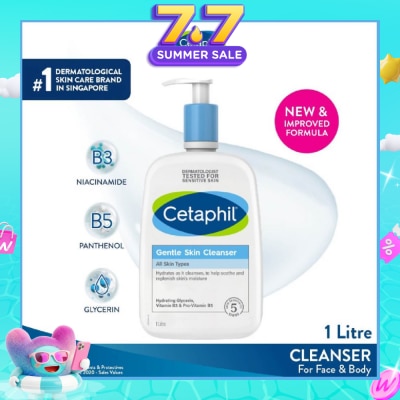 CETAPHIL - Gentle Skin Cleanser Hydrating Face & Body Wash (For All Skin Types, Sensitive Skin) 1L