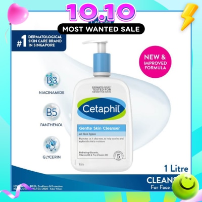 CETAPHIL Gentle Skin Cleanser Hydrating Face & Body Wash (For All Skin Types, Sensitive Skin) 1L image