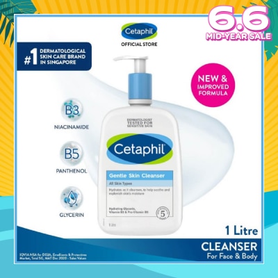 CETAPHIL Gentle Skin Cleanser Hydrating Face & Body Wash (For All Skin Types, Sensitive Skin) 1L