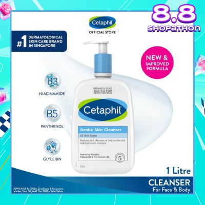 CETAPHIL Gentle Skin Cleanser Hydrating Face & Body Wash (For All Skin Types, Sensitive Skin) 1L