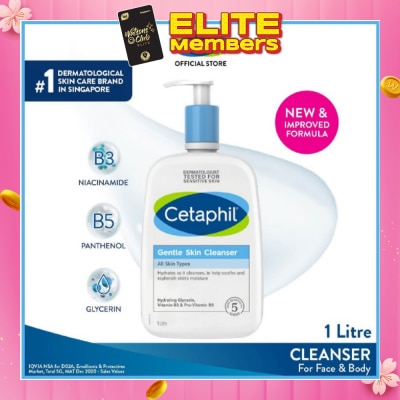 CETAPHIL Gentle Skin Cleanser Hydrating Face & Body Wash (For All Skin Types, Sensitive Skin) 1L