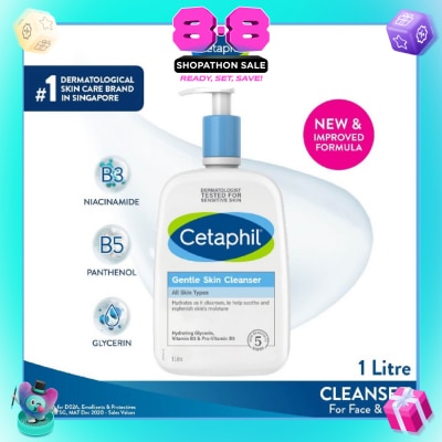 CETAPHIL - Gentle Skin Cleanser Hydrating Face & Body Wash (For All Skin Types, Sensitive Skin) 1L
