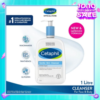 CETAPHIL Gentle Skin Cleanser Hydrating Face & Body Wash (For All Skin Types, Sensitive Skin) 1L