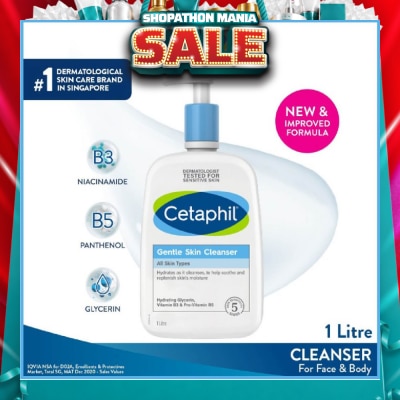 CETAPHIL - Gentle Skin Cleanser Hydrating Face & Body Wash (For All Skin Types, Sensitive Skin) 1L