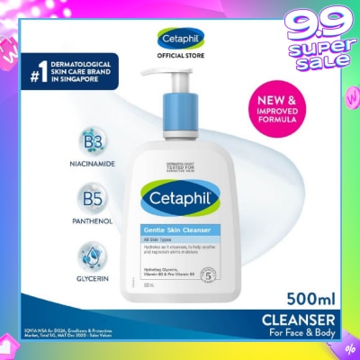 CETAPHIL Gentle Skin Cleanser Hydrating Face & Body Wash (For All Skin Types, Sensitive Skin) 500ml