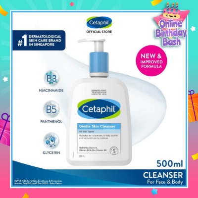 CETAPHIL Gentle Skin Cleanser Hydrating Face & Body Wash (For All Skin Types, Sensitive Skin) 500ml