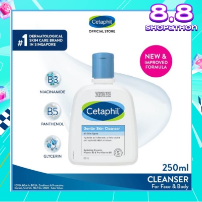CETAPHIL Gentle Skin Cleanser Hydrating Face & Body Wash (For All Skin Types, Sensitive Skin) 250ml
