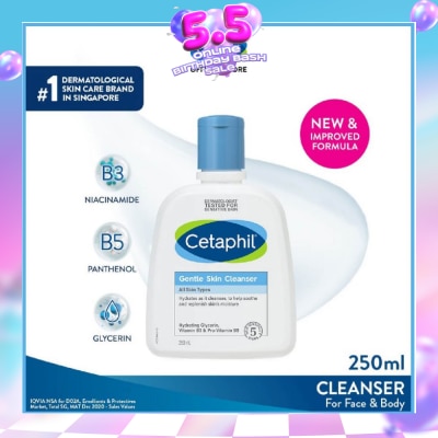 CETAPHIL - Gentle Skin Cleanser Hydrating Face & Body Wash (For All Skin Types, Sensitive Skin) 250ml