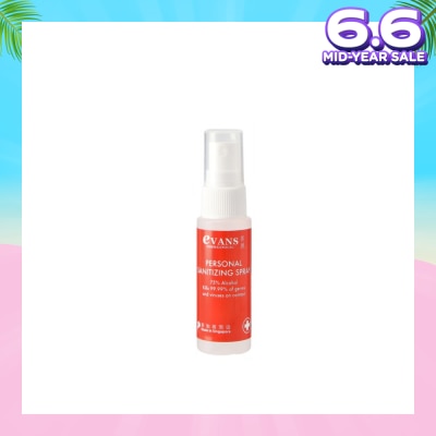 EVANS Dermalogical Personal Sanitizing Spray Kills 99.9% Germs 30ml