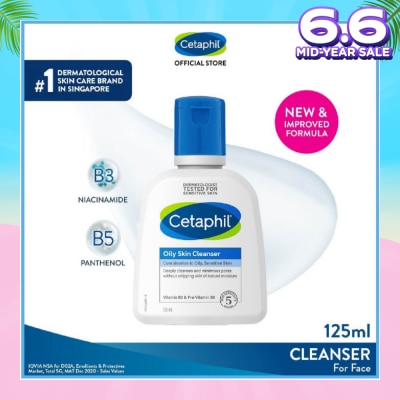 CETAPHIL Oily Skin Cleanser Fragrance-Free (For Combination to Oily Skin-Prone Skin/ Gentle Facial Wash) 125ml