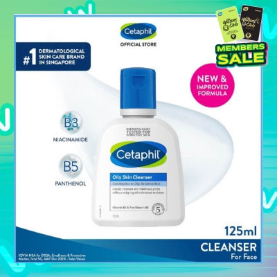 CETAPHIL Oily Skin Cleanser Fragrance-Free (For Combination to Oily Skin-Prone Skin/ Gentle Facial Wash) 125ml