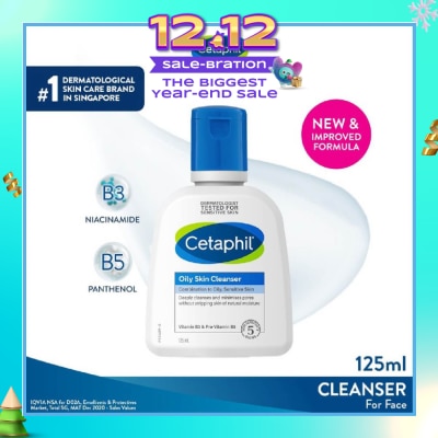 CETAPHIL Oily Skin Cleanser Fragrance-Free (For Combination to Oily Skin-Prone Skin/ Gentle Facial Wash) 125ml