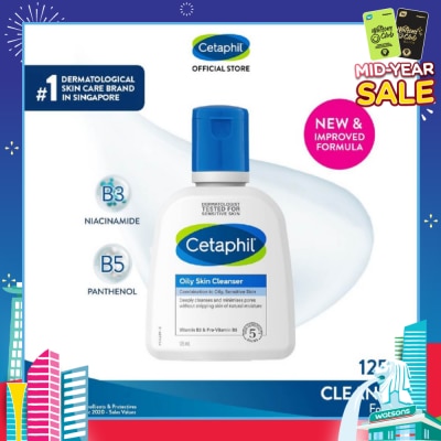 CETAPHIL Oily Skin Cleanser Fragrance-Free (For Combination to Oily Skin-Prone Skin/ Gentle Facial Wash) 125ml
