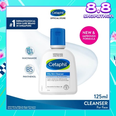 CETAPHIL Oily Skin Cleanser Fragrance-Free (For Combination to Oily Skin-Prone Skin/ Gentle Facial Wash) 125ml