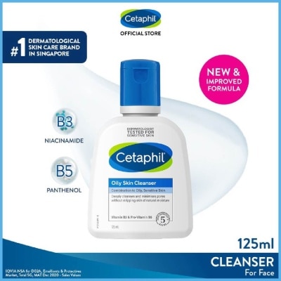 CETAPHIL Oily Skin Cleanser Fragrance-Free (For Combination to Oily Skin-Prone Skin/ Gentle Facial Wash) 125ml