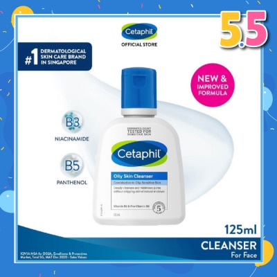CETAPHIL Oily Skin Cleanser Fragrance-Free (For Combination to Oily Skin-Prone Skin/ Gentle Facial Wash) 125ml