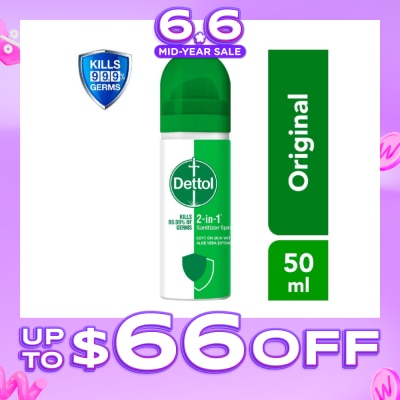 DETTOL - Instant Hand Sanitizer 2-In-1 Spray With Aloe Vera Extract (Equally Protects Both Hands and Surfaces) 50ml (Expiry: Apr`2027)