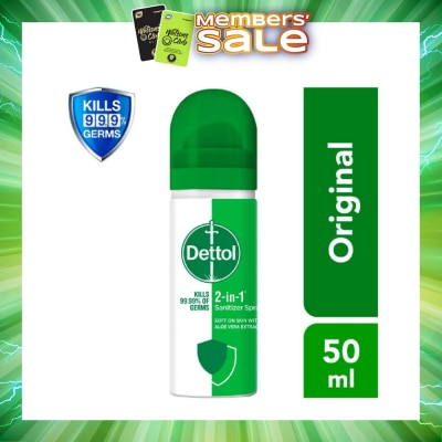 DETTOL - Instant Hand Sanitizer 2-In-1 Spray With Aloe Vera Extract (Equally Protects Both Hands and Surfaces) 50ml (Expiry: Apr`2027)