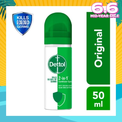 DETTOL Instant Hand Sanitizer 2-in-1 Spray 50ml (Equally protects both hands and surfaces)