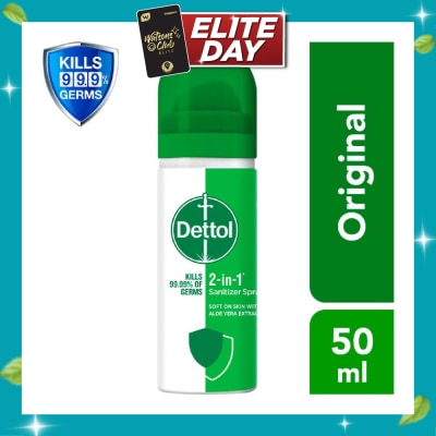 DETTOL Instant Hand Sanitizer 2 In 1 Spray With Aloe Vera Extract (Equally Protects Both Hands and Surfaces) 50ml (Expiry: Jul`2027) image