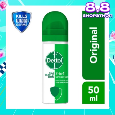 DETTOL Instant Hand Sanitizer 2-in-1 Spray 50ml (Equally protects both hands and surfaces)
