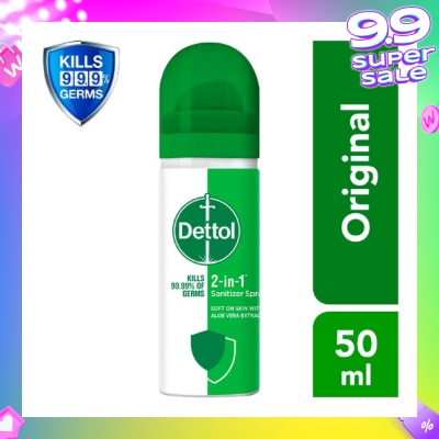 DETTOL Instant Hand Sanitizer 2-in-1 Spray 50ml (Equally protects both hands and surfaces)