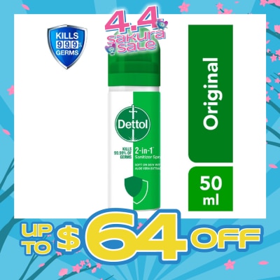 DETTOL - Instant Hand Sanitizer 2-in-1 Spray 50ml (Equally protects both hands and surfaces)