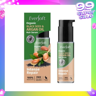 EVERSOFT 100% Organic Black Seed & Argan Oil Hair Serum (Intense Repair + Protect Against Breakage) 50ml