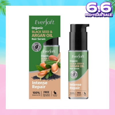 EVERSOFT 100% Organic Black Seed & Argan Oil Hair Serum (Intense Repair + Protect Against Breakage) 50ml