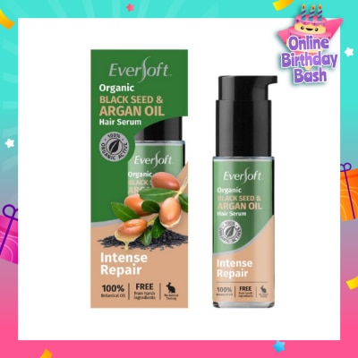 EVERSOFT 100% Organic Black Seed & Argan Oil Hair Serum (Intense Repair + Protect Against Breakage) 50ml