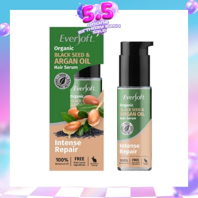 EVERSOFT - 100% Organic Black Seed & Argan Oil Hair Serum (Intense Repair + Protect Against Breakage) 50ml