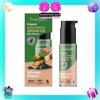 EVERSOFT - 100% Organic Black Seed & Argan Oil Hair Serum (Intense Repair + Protect Against Breakage) 50ml