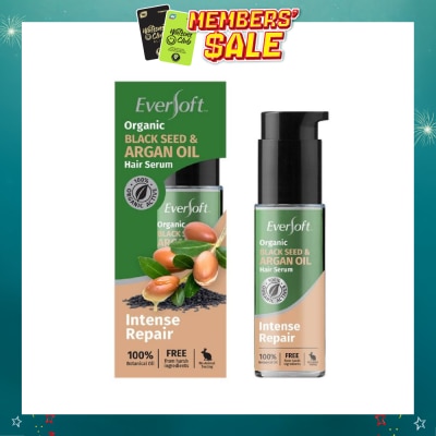 EVERSOFT - 100% Organic Black Seed & Argan Oil Hair Serum (Intense Repair + Protect Against Breakage) 50ml
