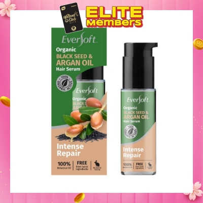EVERSOFT 100% Organic Black Seed & Argan Oil Hair Serum (Intense Repair + Protect Against Breakage) 50ml