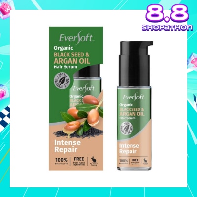 EVERSOFT 100% Organic Black Seed & Argan Oil Hair Serum (Intense Repair + Protect Against Breakage) 50ml