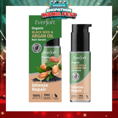 EVERSOFT - 100% Organic Black Seed & Argan Oil Hair Serum (Intense Repair + Protect Against Breakage) 50ml