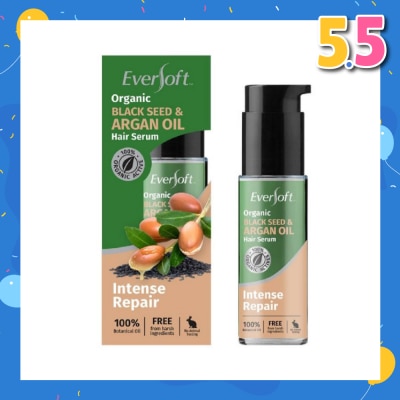 EVERSOFT 100% Organic Black Seed & Argan Oil Hair Serum (Intense Repair + Protect Against Breakage) 50ml