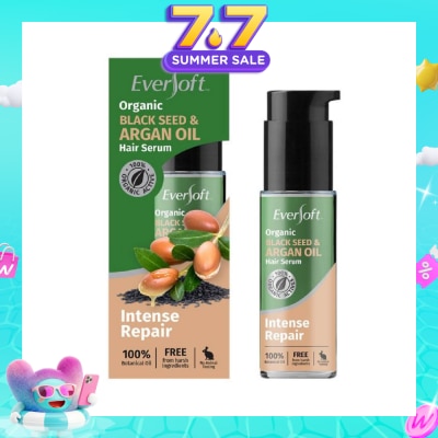 EVERSOFT - 100% Organic Black Seed & Argan Oil Hair Serum (Intense Repair + Protect Against Breakage) 50ml