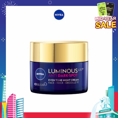 NIVEA Luminous630 Antidark-Spot Even Tone Night Cream (Reduce Dark Spots + Regenerates & Strengthen Skin) 50ml