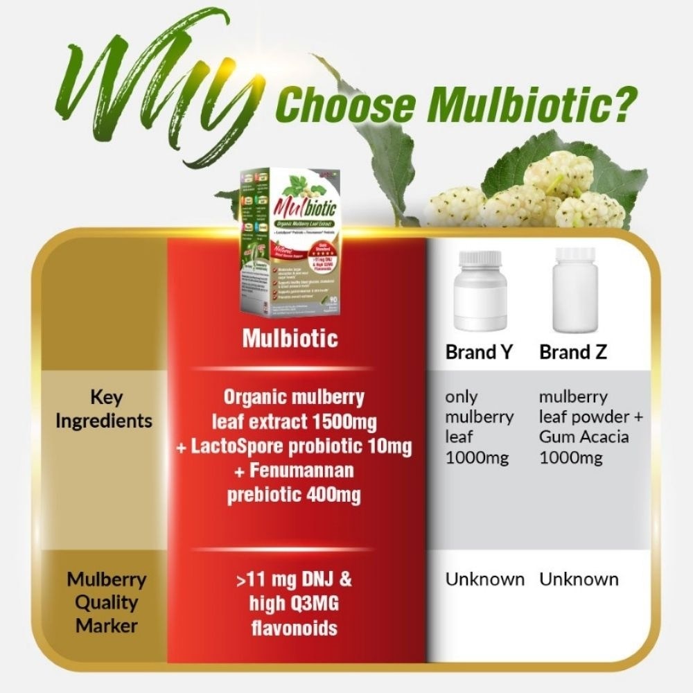 Mulbiotic Mulberry Leaf DNJ with Probiotic Prebiotic Capsule (Blood Sugar, Diabetes, Weight, & Appetite) 90s