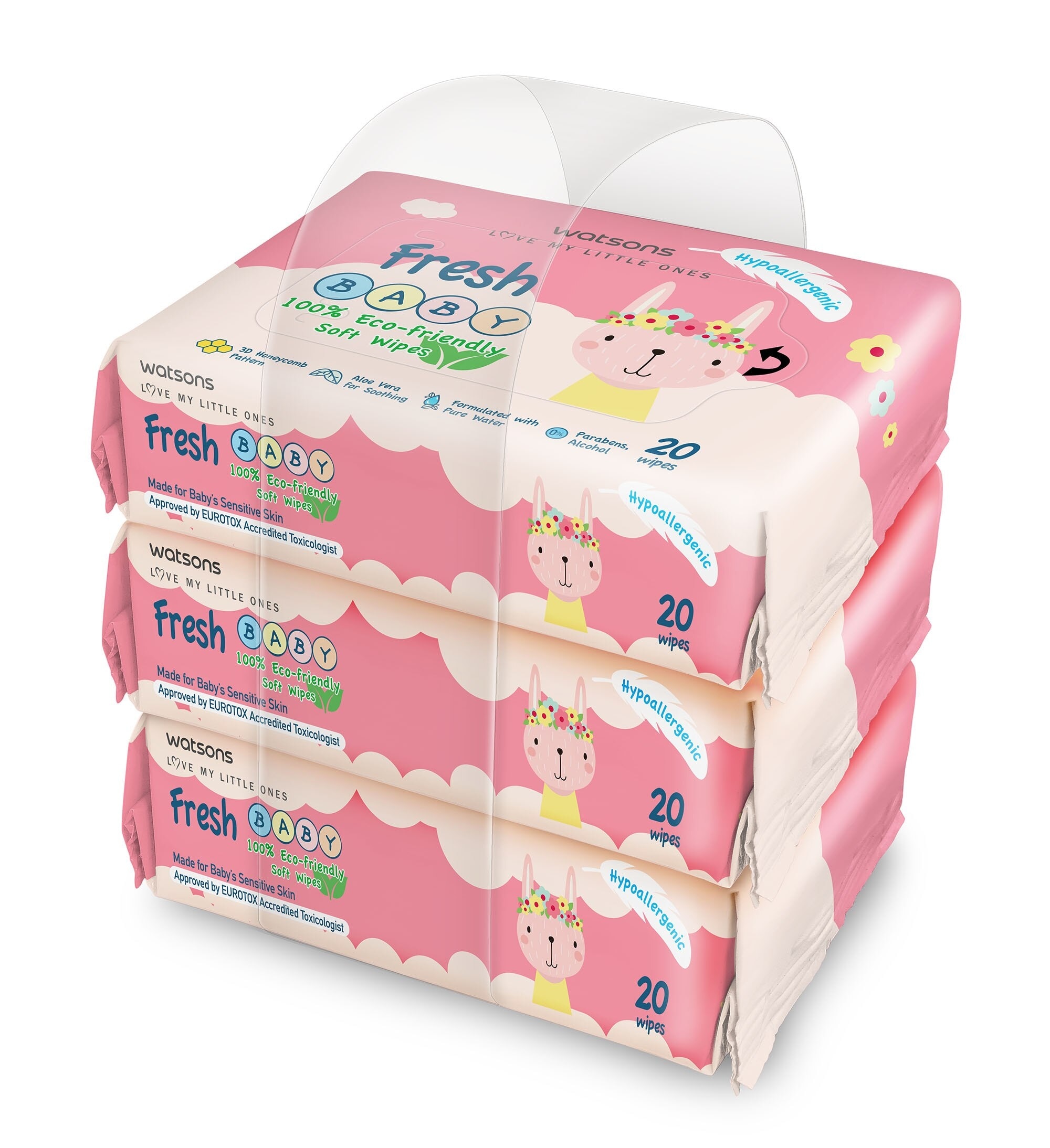 Watsons Hypoallergenic Fresh Baby Wipes 20s x 3 (For Sensitive Skin)