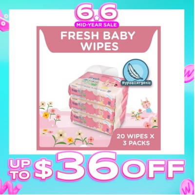 WATSONS - Hypoallergenic Fresh Baby Wipes 20s x 3 (For Sensitive Skin)
