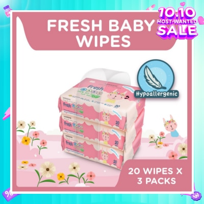 WATSONS Watsons Hypoallergenic Fresh Baby Wipes 20s x 3 (For Sensitive Skin)