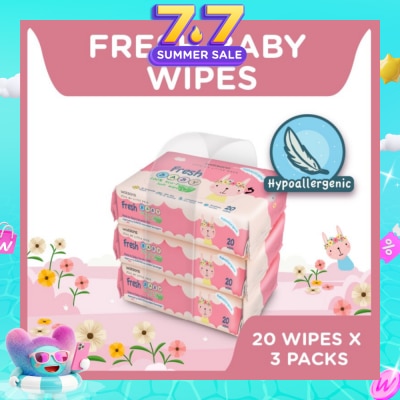 WATSONS - Hypoallergenic Fresh Baby Wipes 20s x 3 (For Sensitive Skin)